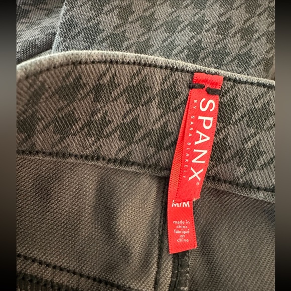 SPANX Jean-Ish Houndstooth Plaid Leggings Pants PullOn Waist Slimming Black Gray - Picture 8 of 11